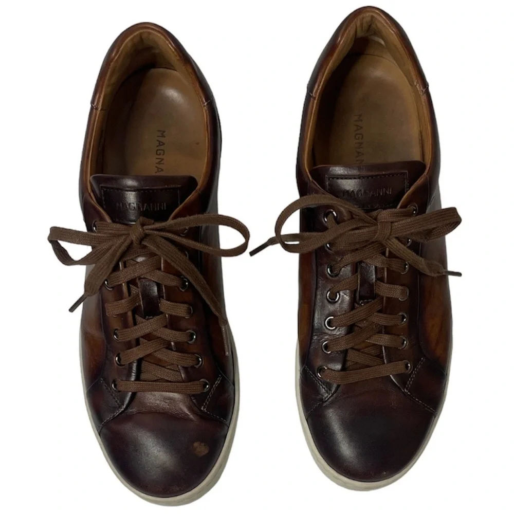 Magnanni Leather Sneakers High Quality Luxury Made In Spain Brown Mens Size 9